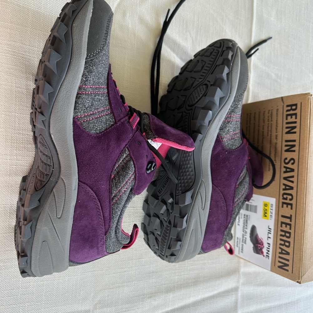 Duluth Trading Co, Jillpine Waterproof Hiking Shoes, Purple and Grey. - Picture 3 of 8